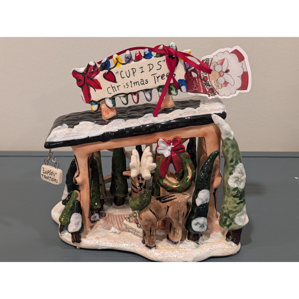 Blue Sky Clayworks Cupid's Tree Lot Christmas Tea Candle House Reindeer New